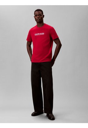 Camiseta Roja Con Estampado De Logo Calvin Klein