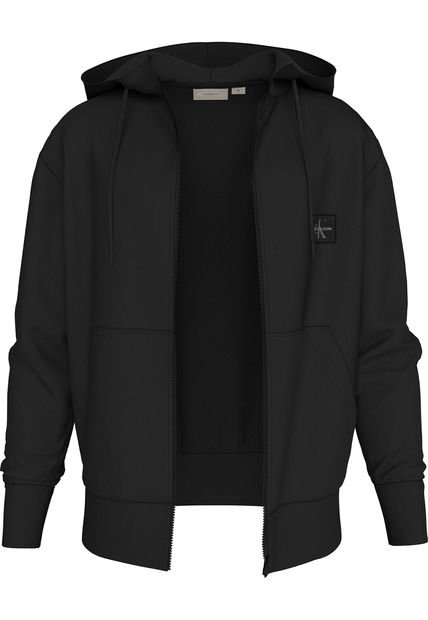 Buzo Negro Con Capota Y Etiqueta Tejida Calvin Klein
