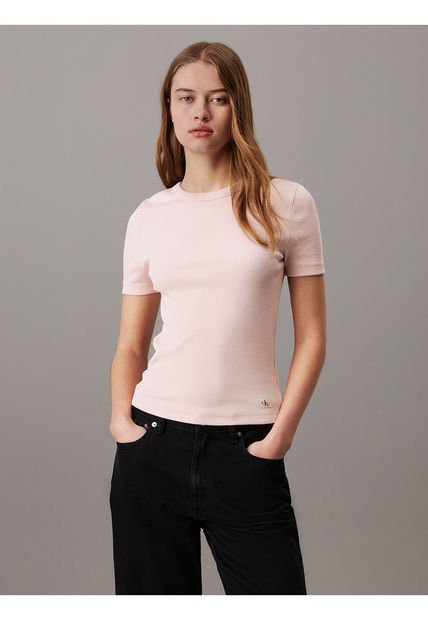 Camiseta Rosada Slim Canalé De Algodón Calvin Klein