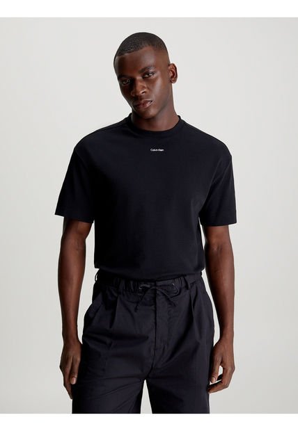 Camiseta Negra De Algodón Con Logo Nano Calvin Klein
