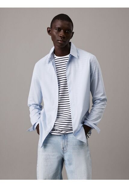 Camisa Azul Slim Fit Elástica De Manga Larga Calvin Klein