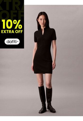 Vestido Negro Mini Tipo Saco Tejido Con 1/4 Cremallera Calvin Klein Calvin Klein