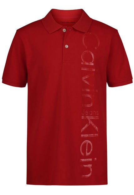 Polo Rojo Con Logotipo En Vertical Para Niño Calvin Klein
