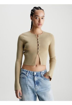 Cárdigan Beige Cropped En Crochet Mujer Calvin Klein