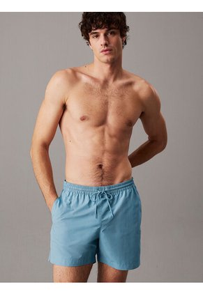 Traje Celeste De Baño De Largo Medio Con Cordón - Logo Tape Calvin Klein