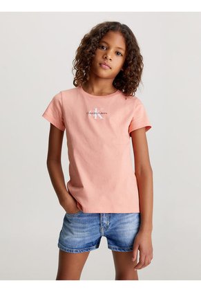 Camiseta Rosada Slim Con Monograma Para Niña Calvin Klein