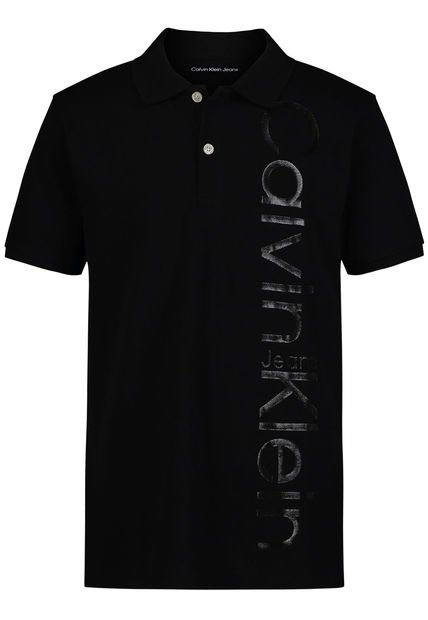 Polo Negro Con Logotipo En Vertical Para Niño Calvin Klein