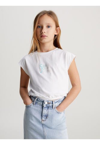 Camiseta Blanca Boxy Con Logo Aterciopelado Para Niña Calvin Klein Calvin Klein