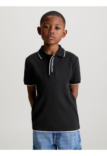 Polo Negro Con Logo En El Cuello Para Niño Calvin Klein