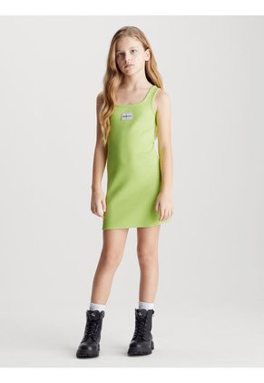 Vestido Verde De Tirantes De Canalé De Algodón Para Niña Calvin Klein