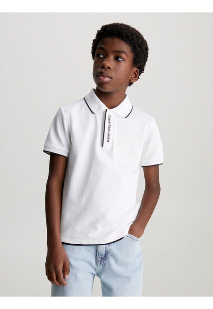 Polo Blanco Con Logo En El Cuello Para Niño Calvin Klein