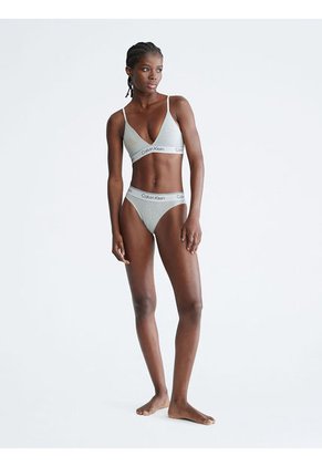 Pantie Tipo Bikini Con Logo Mujer Gris Calvin Klein