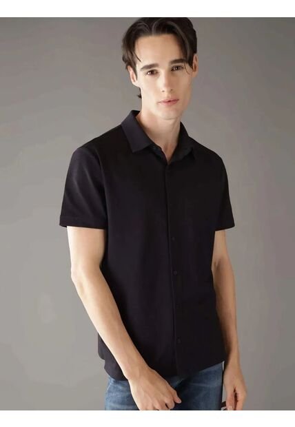 Camisa Negra Manga Corta De Tejido Interlock Suave Calvin Klein