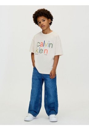 Camiseta Beige De Manga Corta Con Estampado De Logo Multicolor Calvin Klein