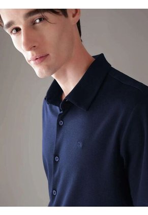 Camisa Azul Manga Corta De Tejido Interlock Suave Calvin Klein
