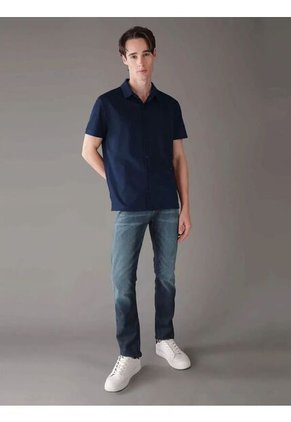 Camisa Azul Manga Corta De Tejido Interlock Suave Calvin Klein