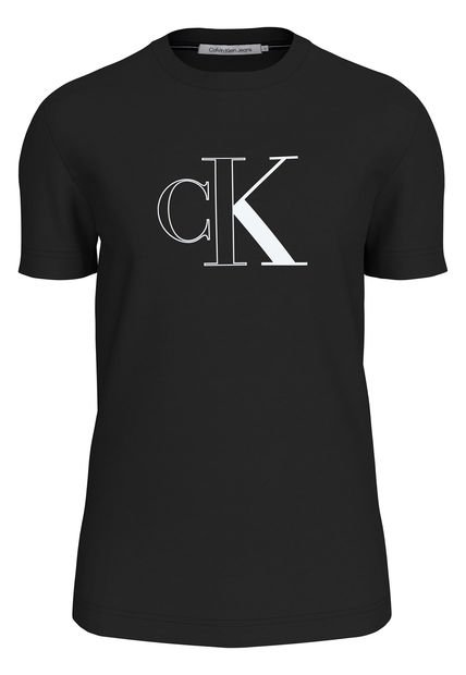 Camiseta Negra Con Monograma Delineado Calvin Klein