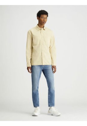 Camisa Beige Con Textura Lineal Calvin Klein