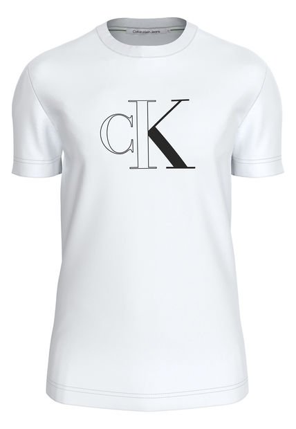 Camiseta Blanca Con Monograma Delineado Calvin Klein
