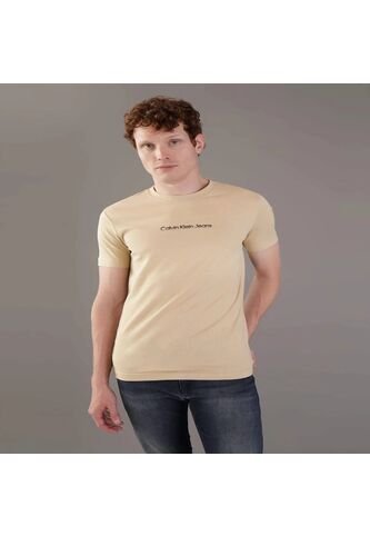 Camiseta Beige Con Logo Institutional Bicolor Calvin Klein Calvin Klein