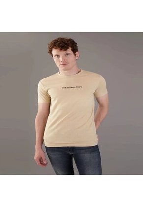 Camiseta Beige Con Logo Institutional Bicolor Calvin Klein