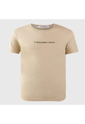 Camiseta Beige Con Logo Institutional Bicolor Calvin Klein