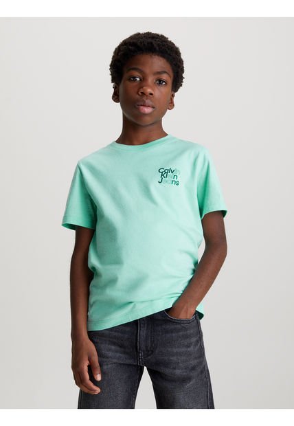 Camiseta Azul Con Logo En El Pecho Para Niño Calvin Klein