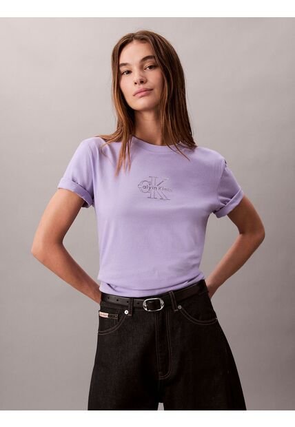 Camiseta Rosa Clásica Con Monograma Metalizado Calvin Klein