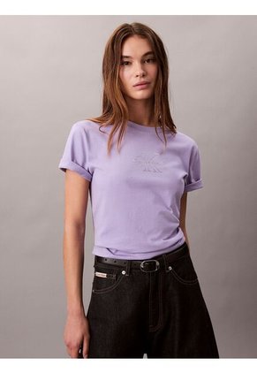 Camiseta Rosa Clásica Con Monograma Metalizado Calvin Klein