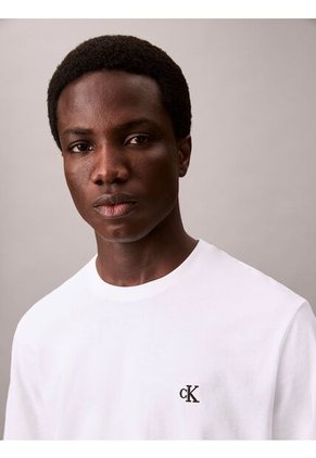 Camiseta Blanca Regular De Manga Corta Con Monograma Bordado Calvin Klein