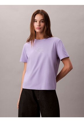 Camiseta Rosa Clásica Con Monograma Metalizado Calvin Klein