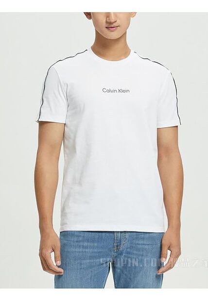 Camiseta Blanca Con Ribete De Logotipo En Las Mangas Calvin Klein