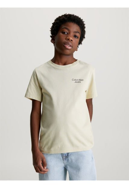 Camiseta Verde Con Logo Apilado Para Niño Calvin Klein
