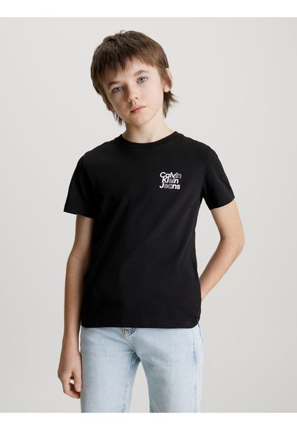 Camiseta Negra Con Logo En El Pecho Para Niño Calvin Klein