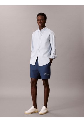 Pantaloneta Azul De Felpa Con Logotipo Bordado Calvin Klein