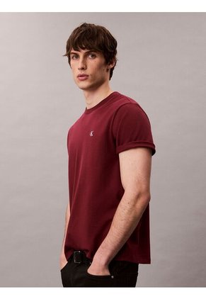 Camiseta Vino Tinto Regular De Manga Corta Con Monograma Bordado Calvin Klein