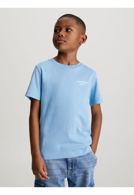 Camiseta Azul Con Logo Apilado Para Niño Calvin Klein