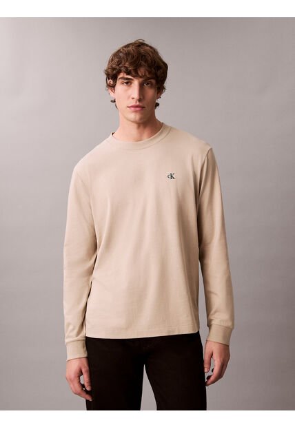 Camiseta Beige De Manga Larga Con Monograma Calvin Klein