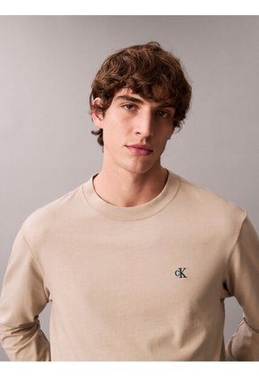 Camiseta Beige De Manga Larga Con Monograma Calvin Klein