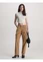 Camiseta De Tirantes Cropped De Punto De Canalé Mujer Beige Calvin Klein de Calvin Klein