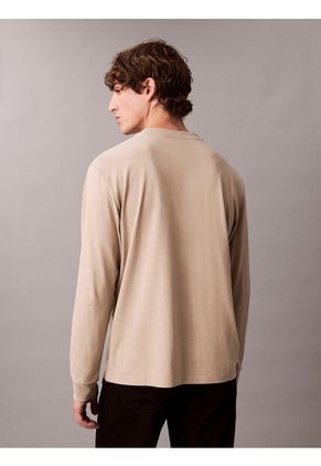 Camiseta Beige De Manga Larga Con Monograma Calvin Klein