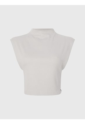 Camiseta De Tirantes Cropped De Punto De Canalé Mujer Beige Calvin Klein