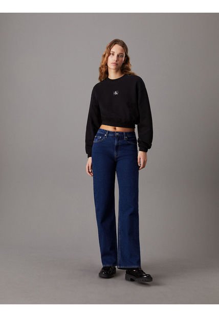 Saco Negro Cropped De Felpa De Algodón Calvin Klein