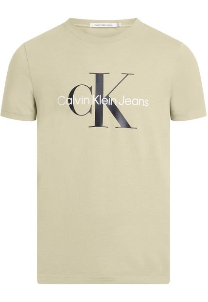 Camiseta Beige Slim Con Monograma Calvin Klein