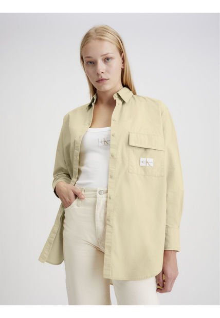 Camisa Beige Utility Oversized De Algodón Calvin Klein