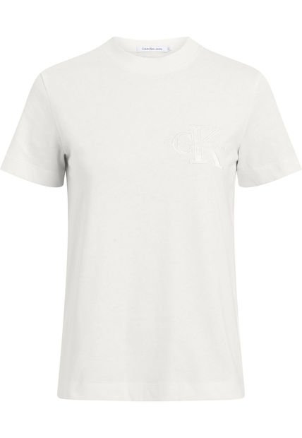Camiseta Blanca Regular Con Aplique De Satén Calvin Klein