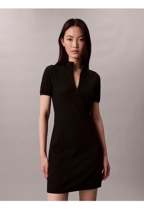 Vestido Negro Mini Tipo Saco Tejido Con 1/4 Cremallera Calvin Klein