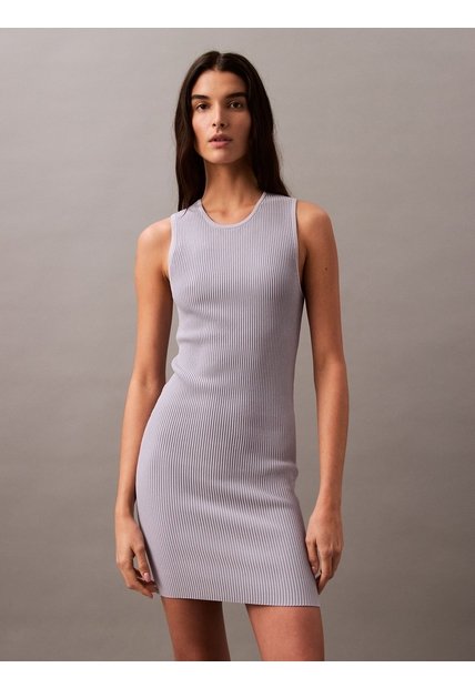 Vestido Gris Corto Sculpted De Punto De Canalé Calvin Klein