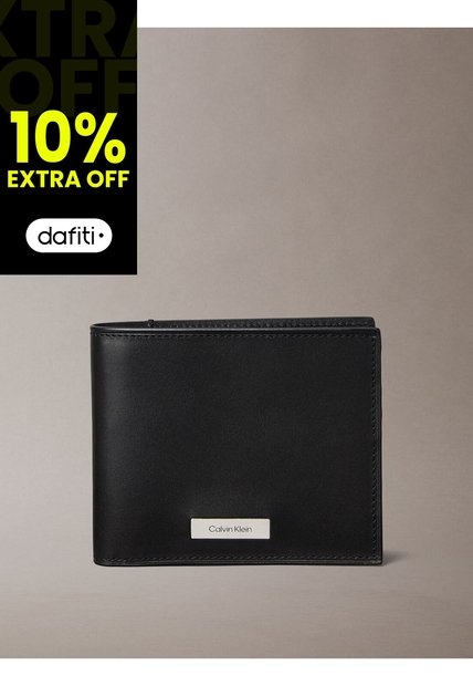 Billetera Negra Plegable Plaque EW Calvin Klein