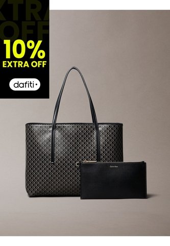 Bolso Negro Tote Pequeño Con Logo Monograma Con Bolsito Calvin Klein Calvin Klein